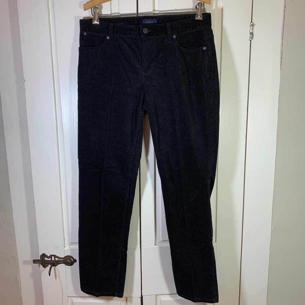 Talbots Signature‎ Black Corduroy Pants Women Size 8 Straight Leg Stretch Preppy
